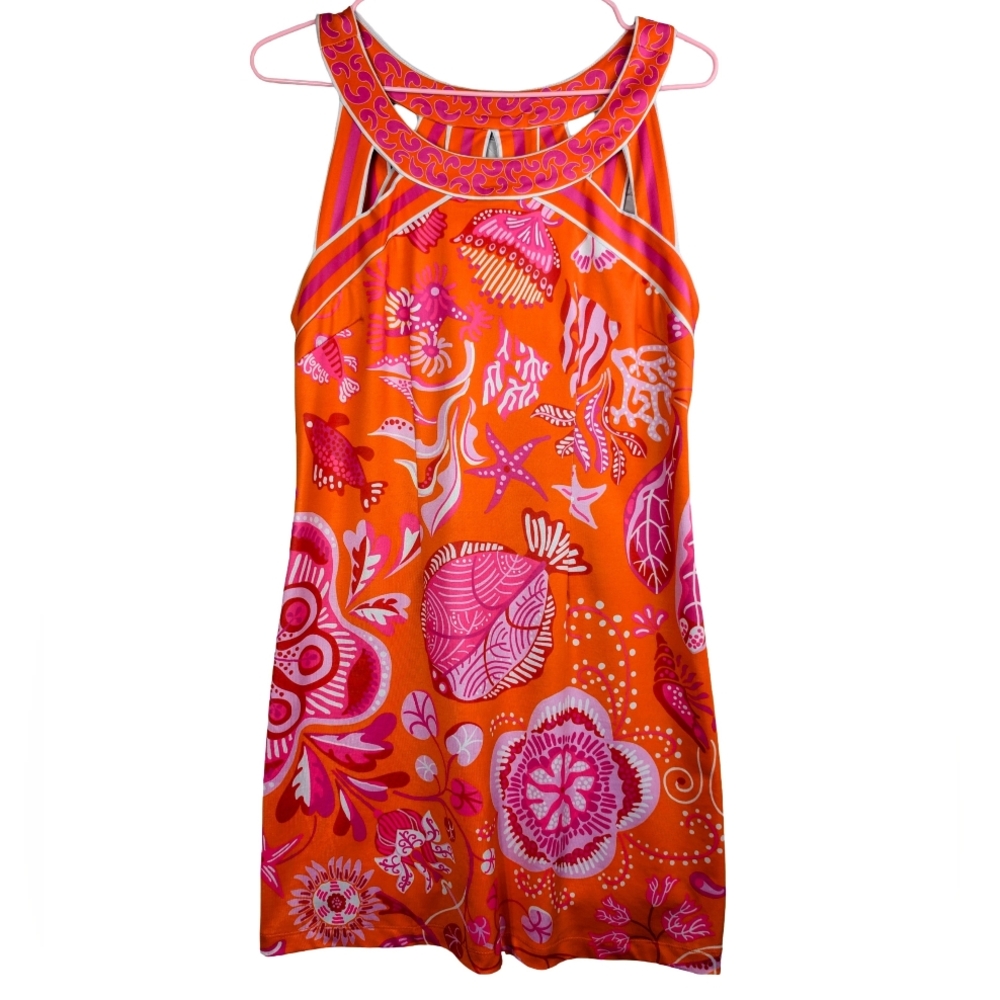 Gretchen Scott Designs Vibrant Orange and Pink Patterned Dress Size